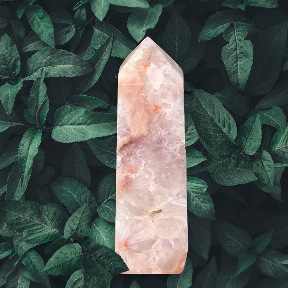 Pink amethyst flower agate tower